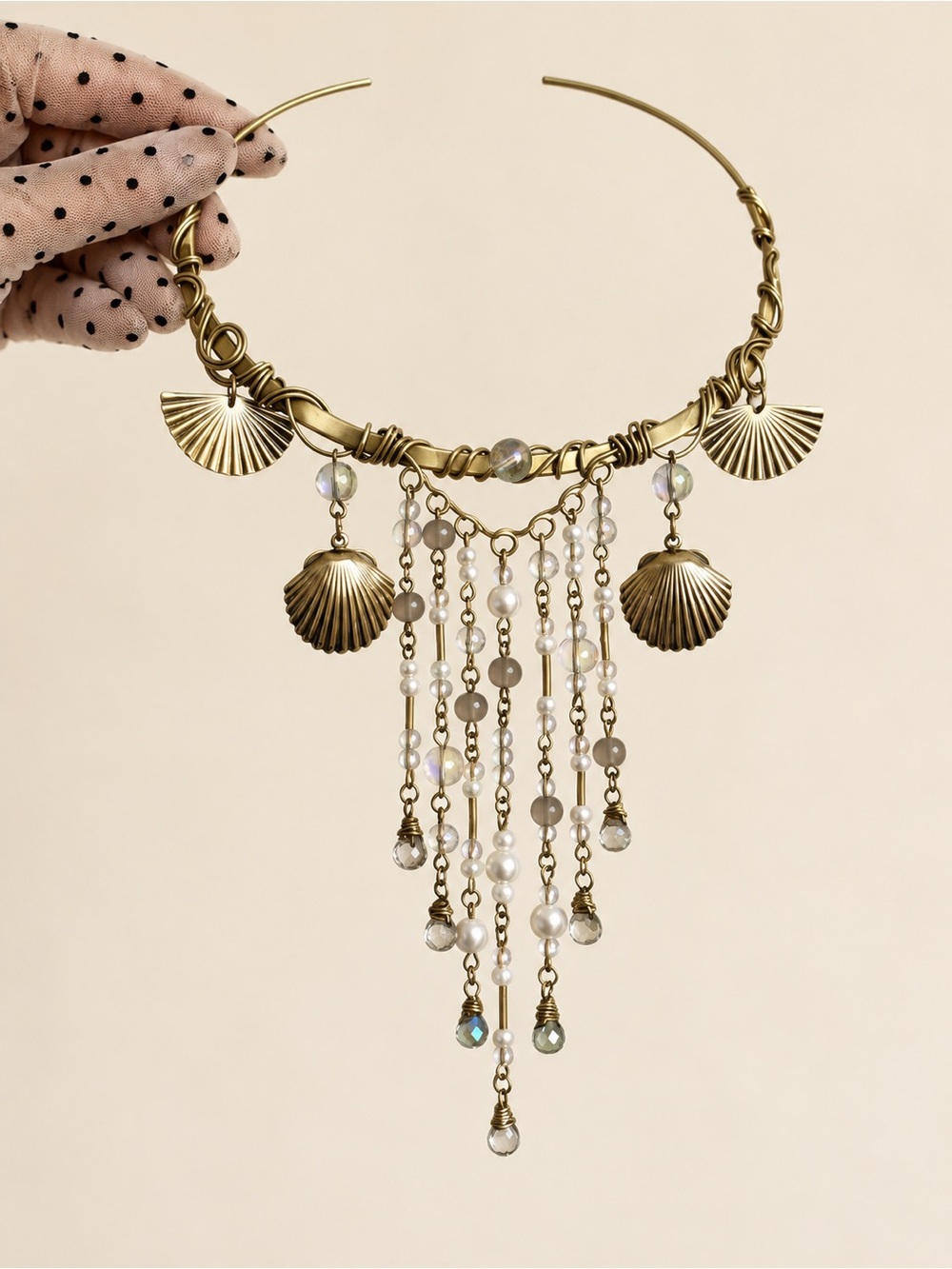 Vintage Celestial Gold Shell Fringe Necklace